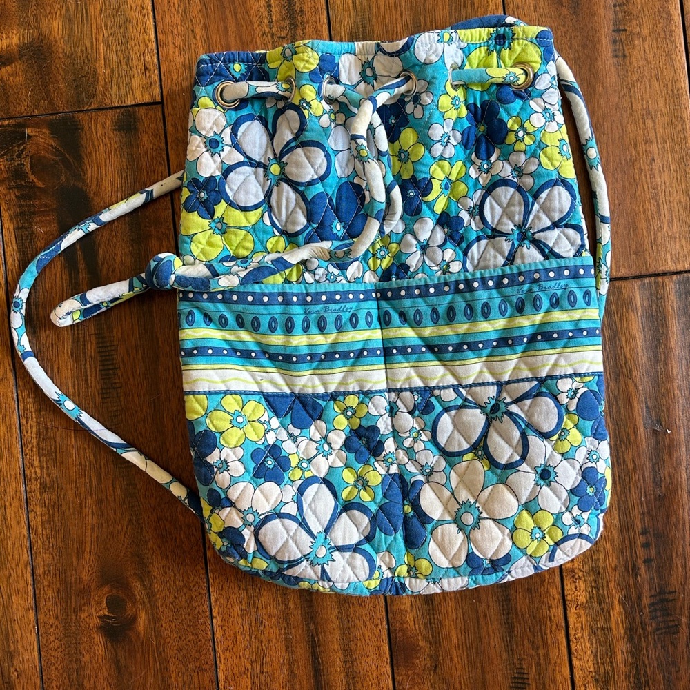 Vintage Retired Vera Bradley Blue and Green Floral Backpack